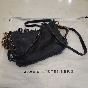 Aimee Kestenberg Dark Blue Shoulder Bag with Gold Accents